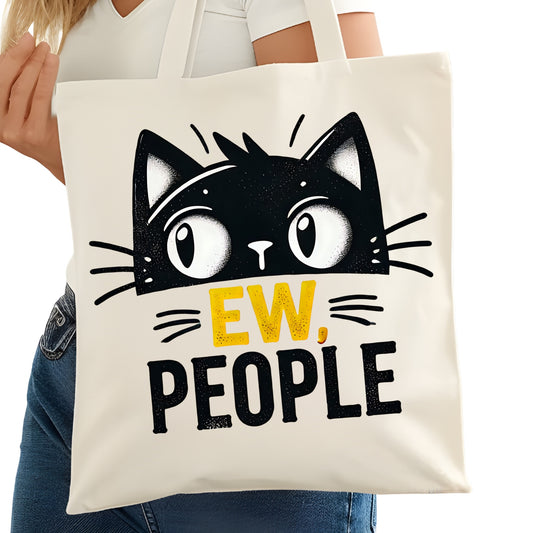 Ew People Funny Cat  Bookish Tote Bag – Reading Tote for Book Lovers – Book Reader Bag - Romance Reader Tote - Book Store