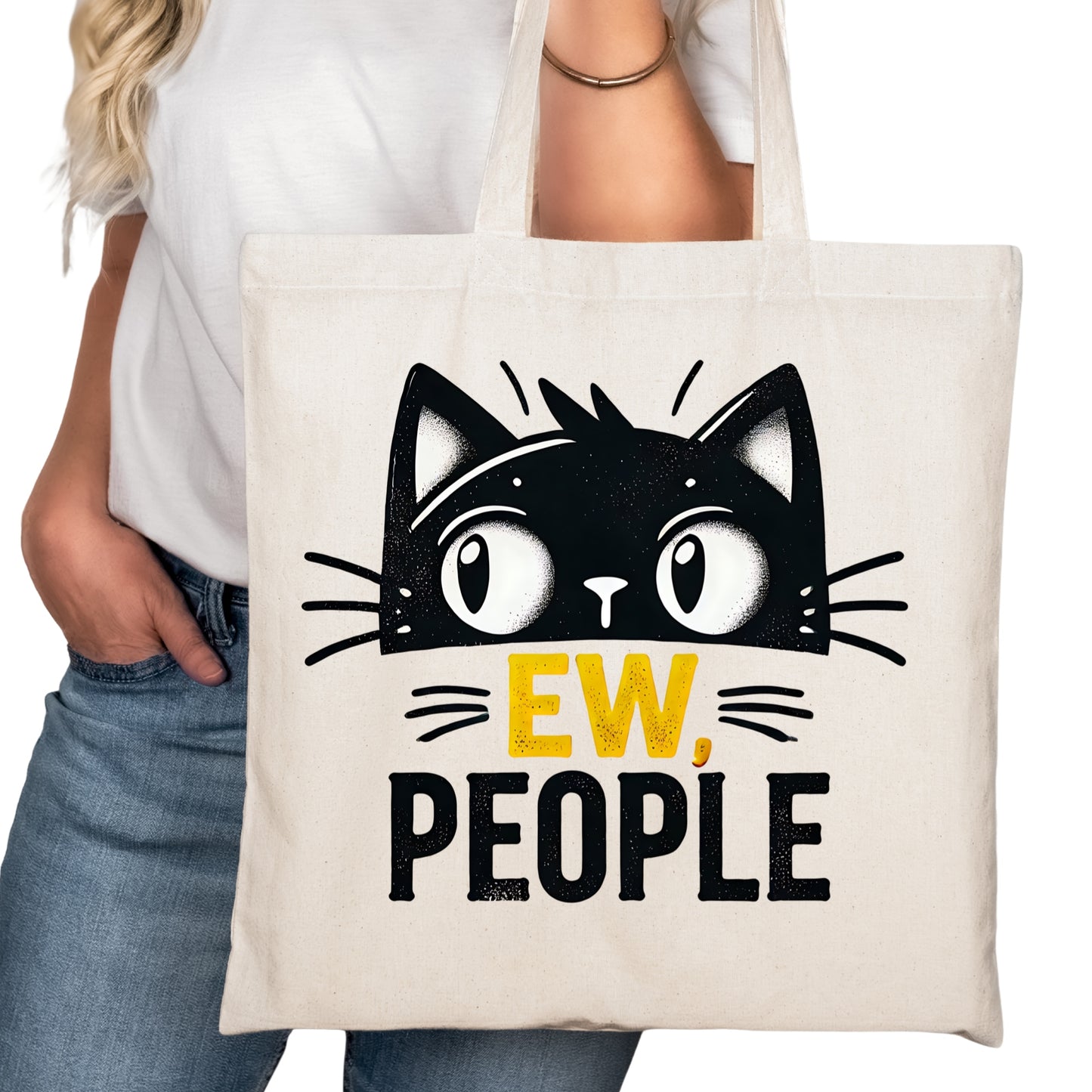 Ew People Funny Cat  Bookish Tote Bag – Reading Tote for Book Lovers – Book Reader Bag - Romance Reader Tote - Book Store