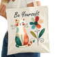 Be Yourself Cat Bookish Tote Bag – Reading Tote for Book Lovers – Book Reader Bag - Romance Reader Tote - Book Store