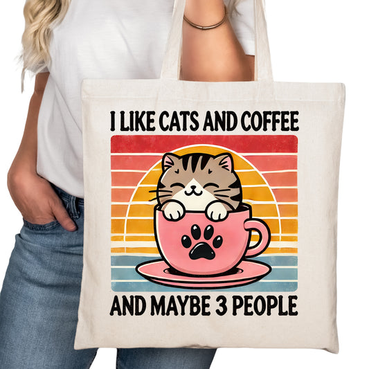 I Like Cats and Coffee and Three People Bookish Tote Bag – Reading Tote for Book Lovers – Book Reader Bag - Romance Reader Tote - Book Store
