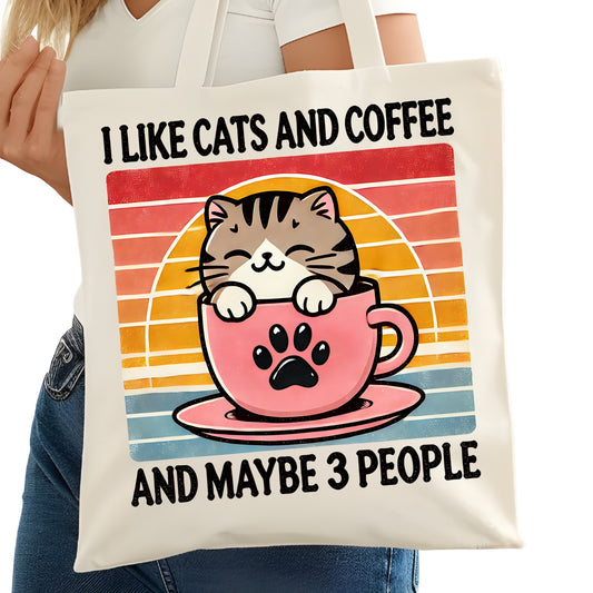 I Like Cats and Coffee and Three People Bookish Tote Bag – Reading Tote for Book Lovers – Book Reader Bag - Romance Reader Tote - Book Store
