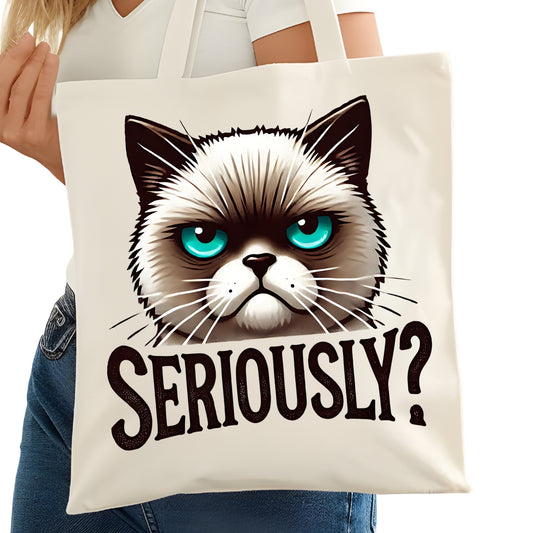 Seriously? Grumpy Cat Bookish Tote Bag – Reading Tote for Book Lovers – Book Reader Bag - Romance Reader Tote - Book Store