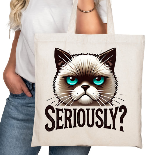 Seriously? Grumpy Cat Bookish Tote Bag – Reading Tote for Book Lovers – Book Reader Bag - Romance Reader Tote - Book Store