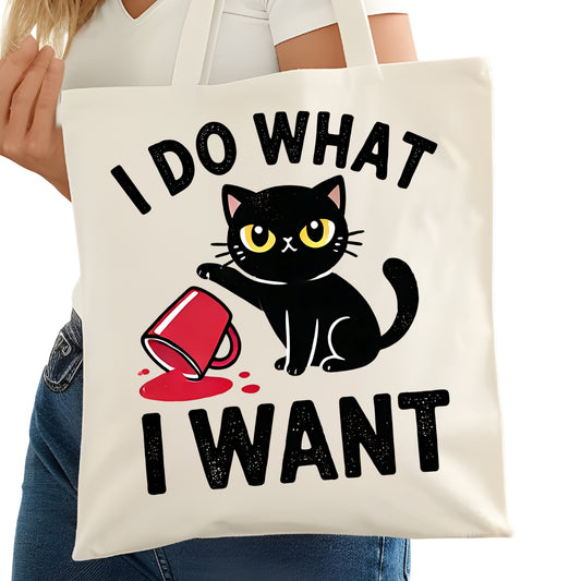 I Do What I Want Cat Tote Bag – Reading Tote for Book Lovers – Book Reader Bag - Romance Reader Tote - Book Store