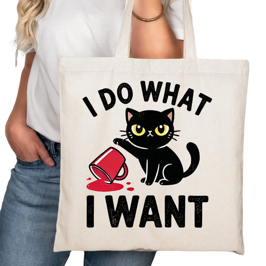 I Do What I Want Cat Tote Bag – Reading Tote for Book Lovers – Book Reader Bag - Romance Reader Tote - Book Store