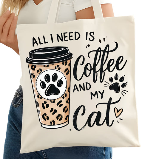 All I Need is Coffee and My Cat Tote Bag – Reading Tote for Book Lovers – Book Reader Bag - Romance Reader Tote - Book Store