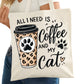 All I Need is Coffee and My Cat Tote Bag – Reading Tote for Book Lovers – Book Reader Bag - Romance Reader Tote - Book Store