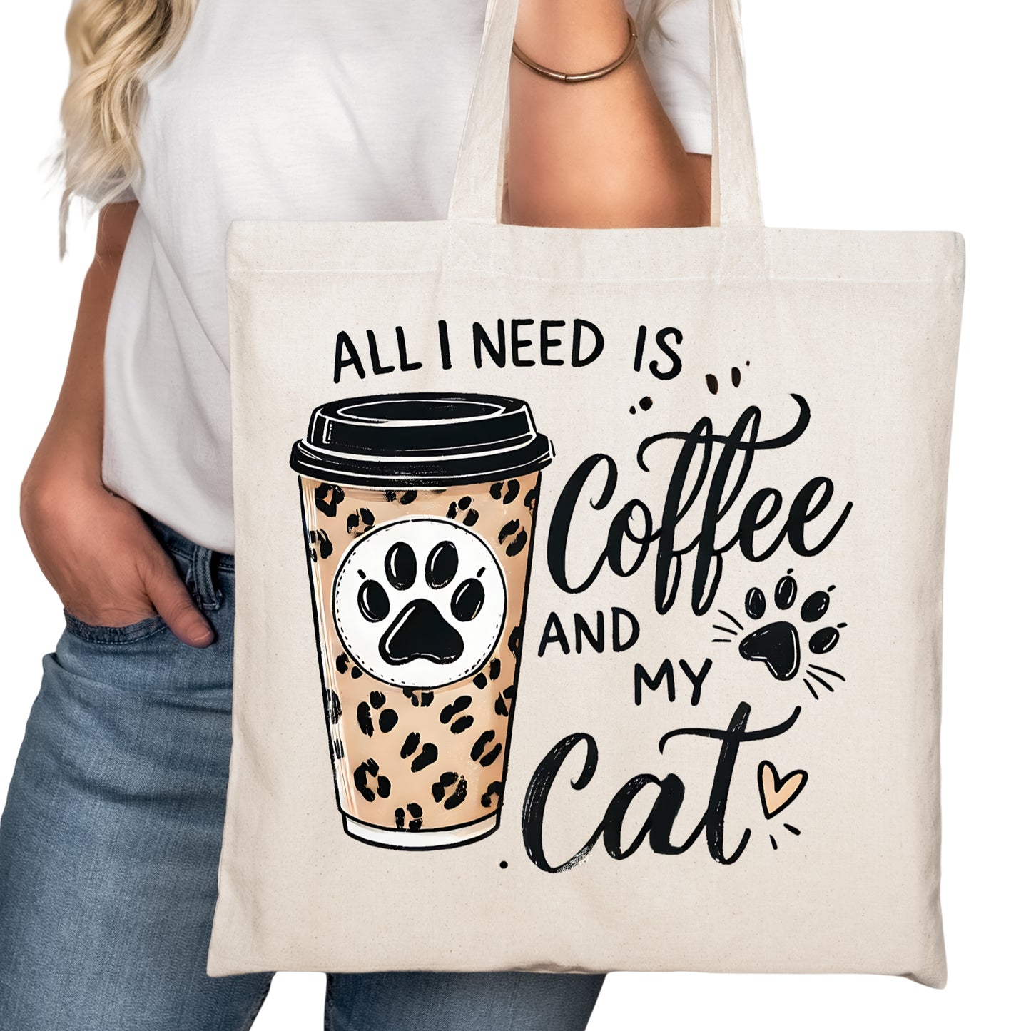 All I Need is Coffee and My Cat Tote Bag – Reading Tote for Book Lovers – Book Reader Bag - Romance Reader Tote - Book Store