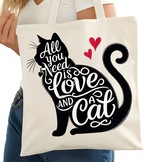 All You Need is Love and a Cat Tote Bag – Reading Tote for Book Lovers – Book Reader Bag - Romance Reader Tote - Book Store