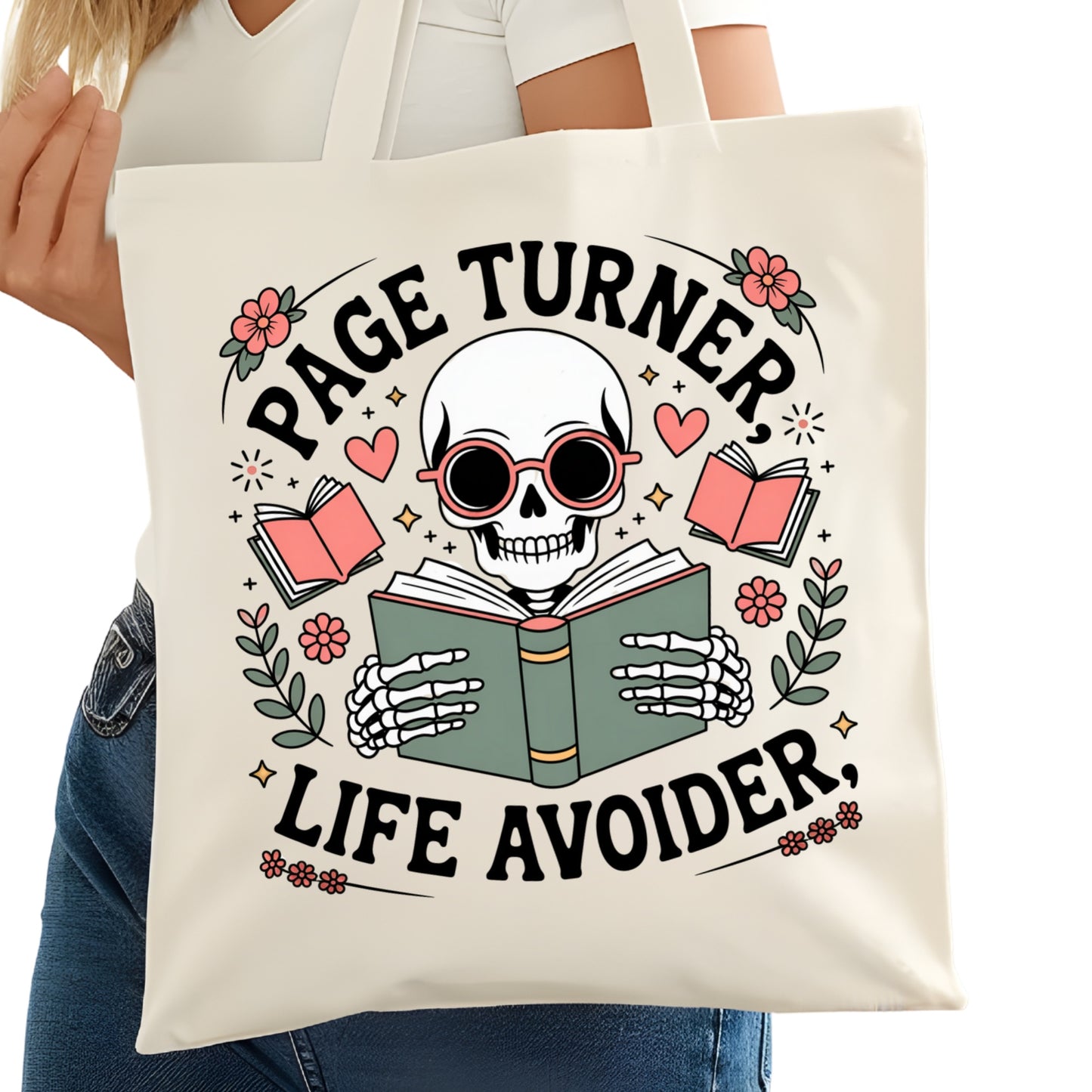 Page Turner Life Avoider Bookish Tote Bag – Reading Tote for Book Lovers – Book Reader Bag - Romance Reader Tote - Book Store