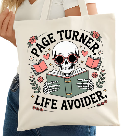 Page Turner Life Avoider Bookish Tote Bag – Reading Tote for Book Lovers – Book Reader Bag - Romance Reader Tote - Book Store