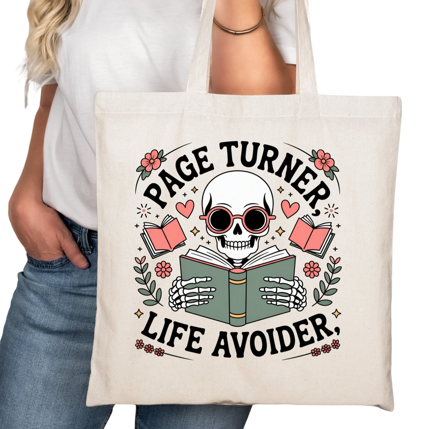Page Turner Life Avoider Bookish Tote Bag – Reading Tote for Book Lovers – Book Reader Bag - Romance Reader Tote - Book Store
