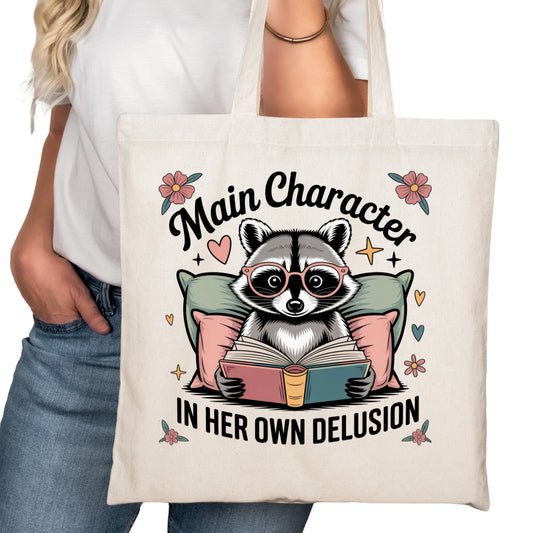 Main Character in Her Own Delusion Bookish Tote Bag – Reading Tote for Book Lovers – Book Reader Bag - Romance Reader Tote - Book Store