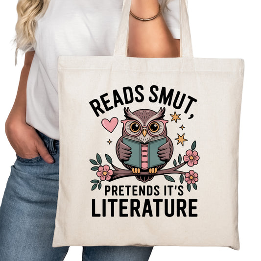 Reads Smut Pretends It's Literature Bookish Tote Bag – Reading Tote for Book Lovers – Book Reader Bag - Romance Reader Tote - Book Store