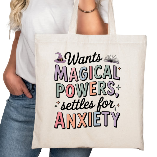Wants Magical Powers Settles for Anxiety Bookish Tote Bag – Reading Tote for Book Lovers – Book Reader Bag - Romance Reader Tote - Book Store