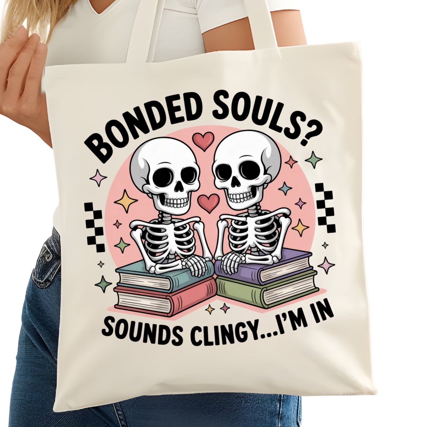 Bonded Souls Bookish Tote Bag – Reading Tote for Book Lovers – Book Reader Bag - Romance Reader Tote - Book Store