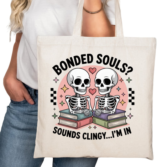 Bonded Souls Bookish Tote Bag – Reading Tote for Book Lovers – Book Reader Bag - Romance Reader Tote - Book Store