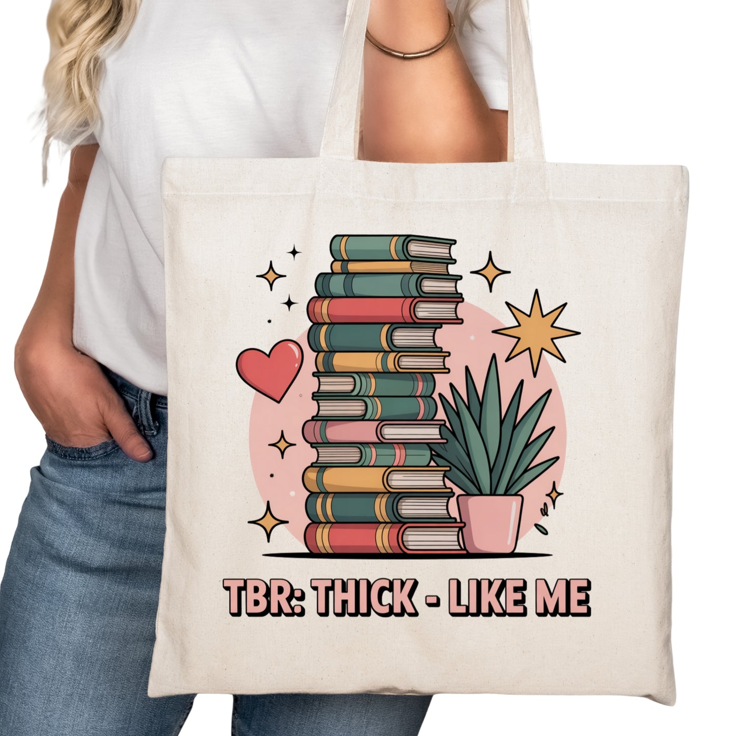 TBR Thick Like Me Bookish Tote Bag – Reading Tote for Book Lovers – Book Reader Bag - Romance Reader Tote - Book Store