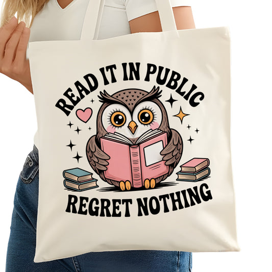 Read it in Public Regret Nothing Bookish Tote Bag – Reading Tote for Book Lovers – Book Reader Bag - Romance Reader Tote - Book Store