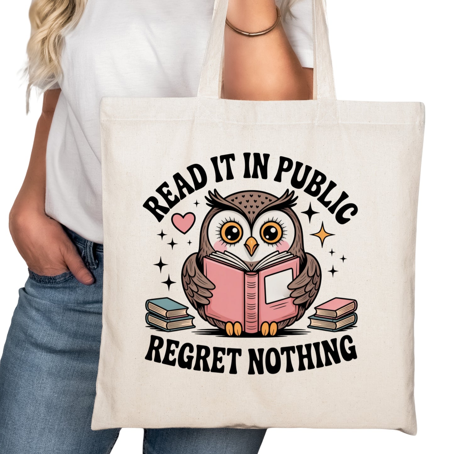 Read it in Public Regret Nothing Bookish Tote Bag – Reading Tote for Book Lovers – Book Reader Bag - Romance Reader Tote - Book Store