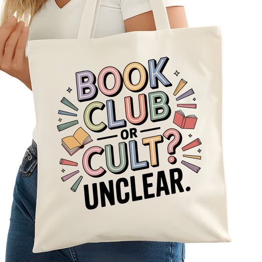 Book Club or Cult? Unclear Bookish Tote Bag – Reading Tote for Book Lovers – Book Reader Bag - Romance Reader Tote - Book Store