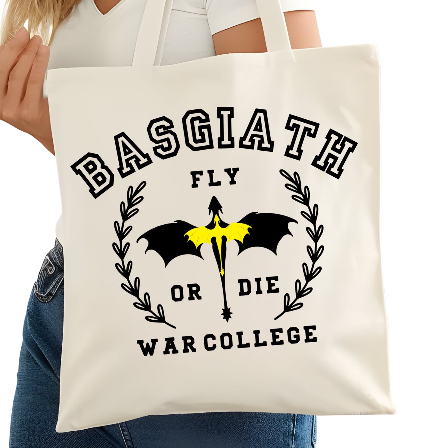 Basgaith War College Fly or Die Bookish Tote Bag – Reading Tote for Book Lovers – Book Reader Bag - Romance Reader Tote - Book Store