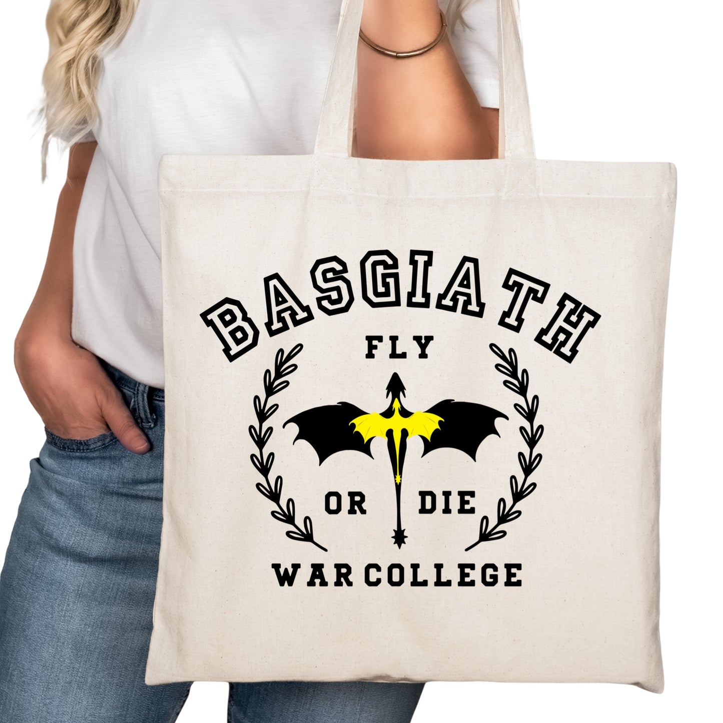 Basgaith War College Fly or Die Bookish Tote Bag – Reading Tote for Book Lovers – Book Reader Bag - Romance Reader Tote - Book Store