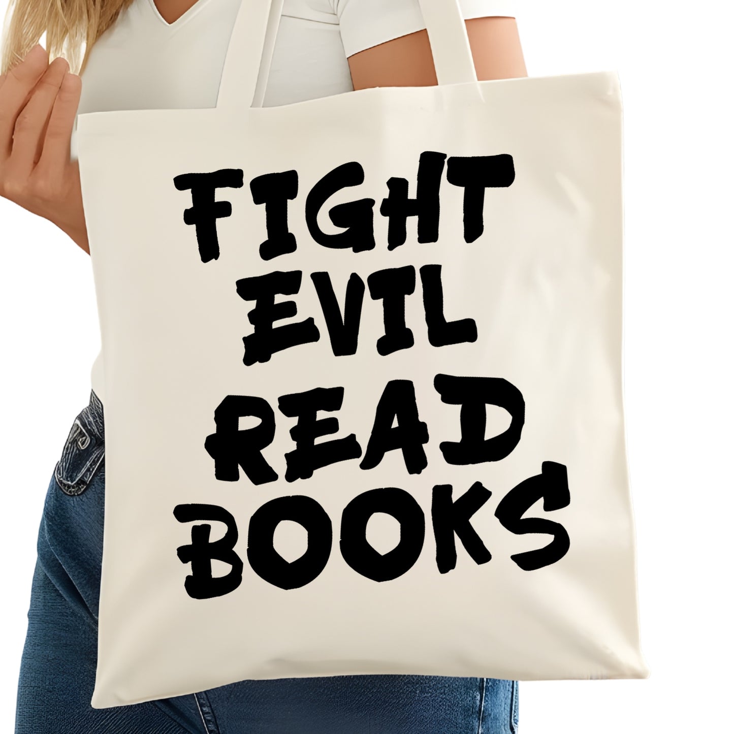 Fight Evil Read Books Bookish Tote Bag – Reading Tote for Book Lovers – Book Reader Bag - Romance Reader Tote - Book Store