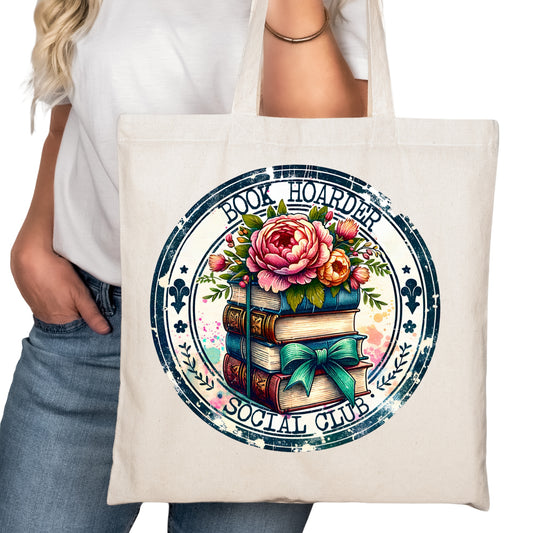 Book Hoarder Social Club Bookish Tote Bag – Reading Tote for Book Lovers – Book Reader Bag - Romance Reader Tote - Book Store