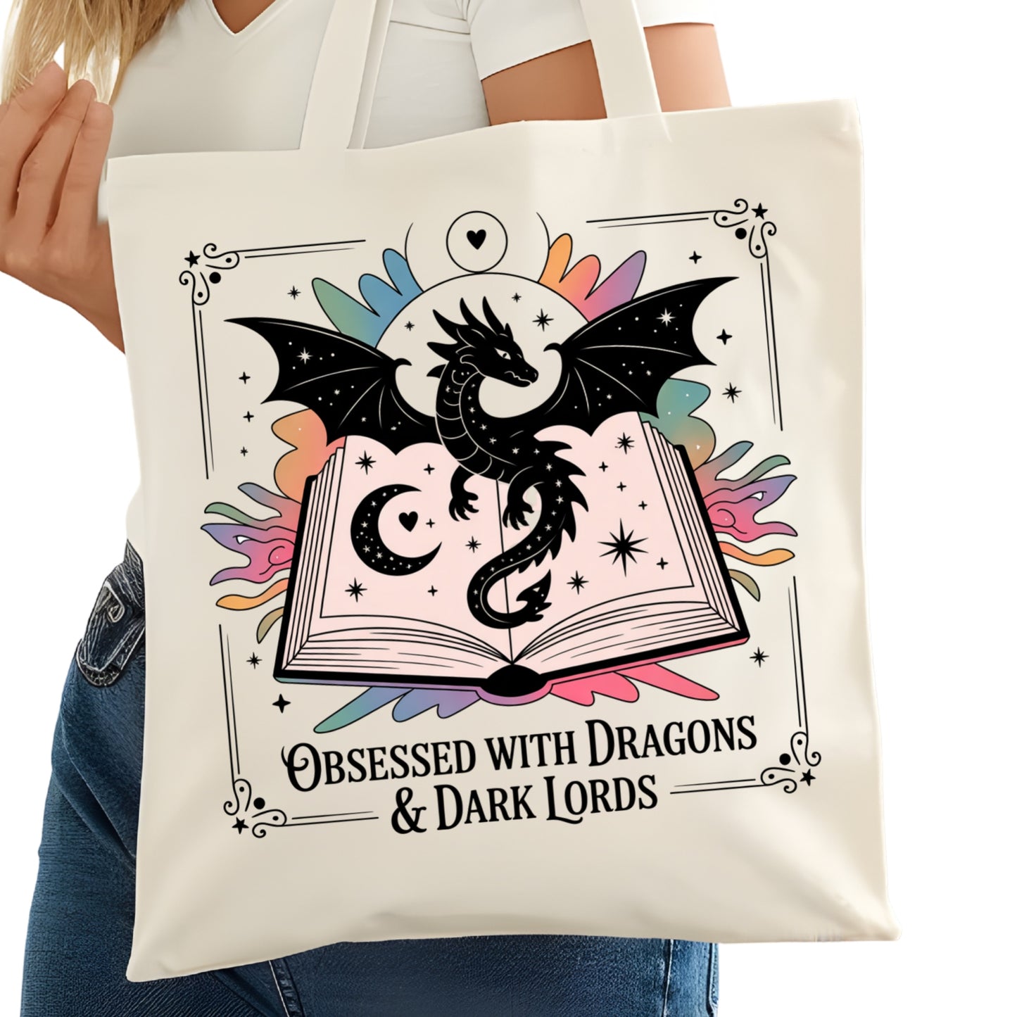 Obsessed with Dragons and Dark Lords Bookish Tote Bag – Reading Tote for Book Lovers – Book Reader Bag - Romance Reader Tote - Book Store