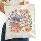 Book Stack with Flowers Bookish Tote Bag – Reading Tote for Book Lovers – Book Reader Bag - Romance Reader Tote - Book Store