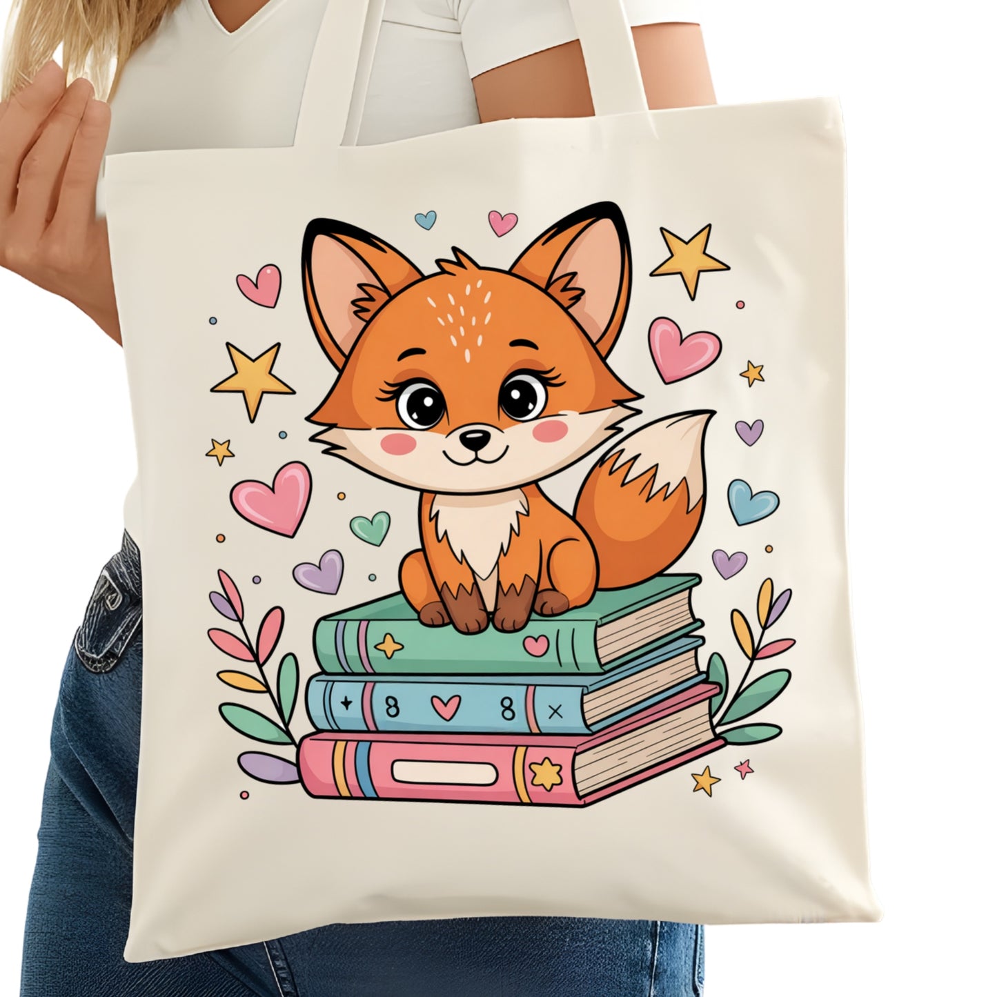 Cute Fox on Books Bookish Tote Bag – Reading Tote for Book Lovers – Book Reader Bag - Romance Reader Tote - Book Store