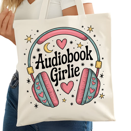 Audiobook Girlie Bookish Tote Bag – Reading Tote for Book Lovers – Book Reader Bag - Romance Reader Tote - Book Store