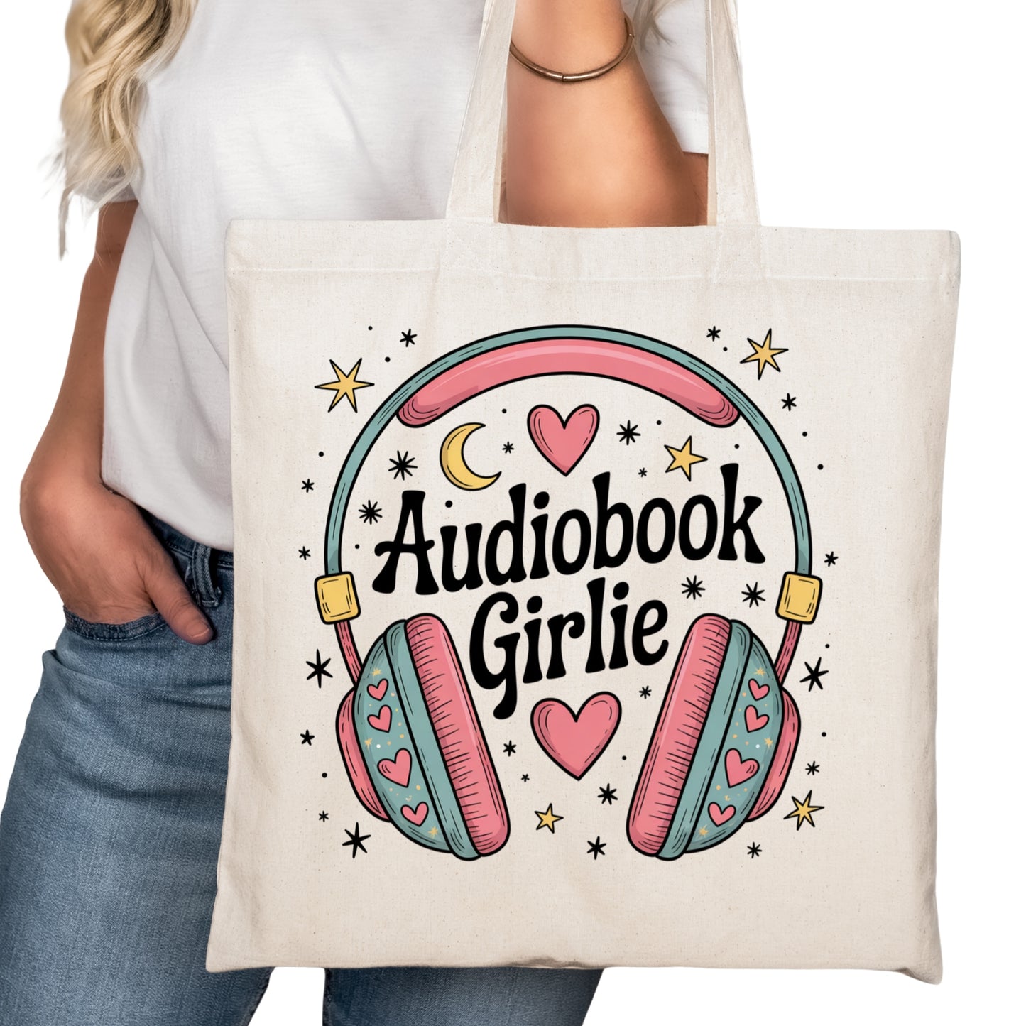 Audiobook Girlie Bookish Tote Bag – Reading Tote for Book Lovers – Book Reader Bag - Romance Reader Tote - Book Store
