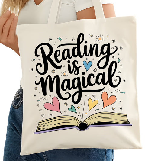Reading is Magical Bookish Tote Bag – Reading Tote for Book Lovers – Book Reader Bag - Romance Reader Tote - Book Store
