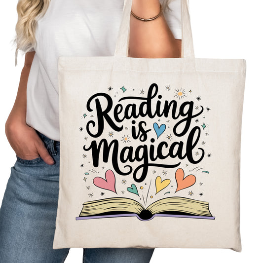 Reading is Magical Bookish Tote Bag – Reading Tote for Book Lovers – Book Reader Bag - Romance Reader Tote - Book Store