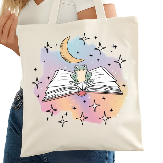 Frog on Book Bookish Tote Bag – Reading Tote for Book Lovers – Book Reader Bag - Romance Reader Tote - Book Store