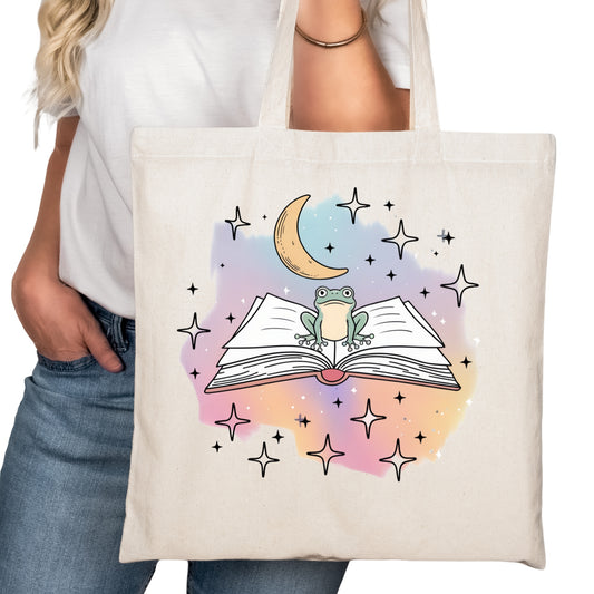Frog on Book Bookish Tote Bag – Reading Tote for Book Lovers – Book Reader Bag - Romance Reader Tote - Book Store