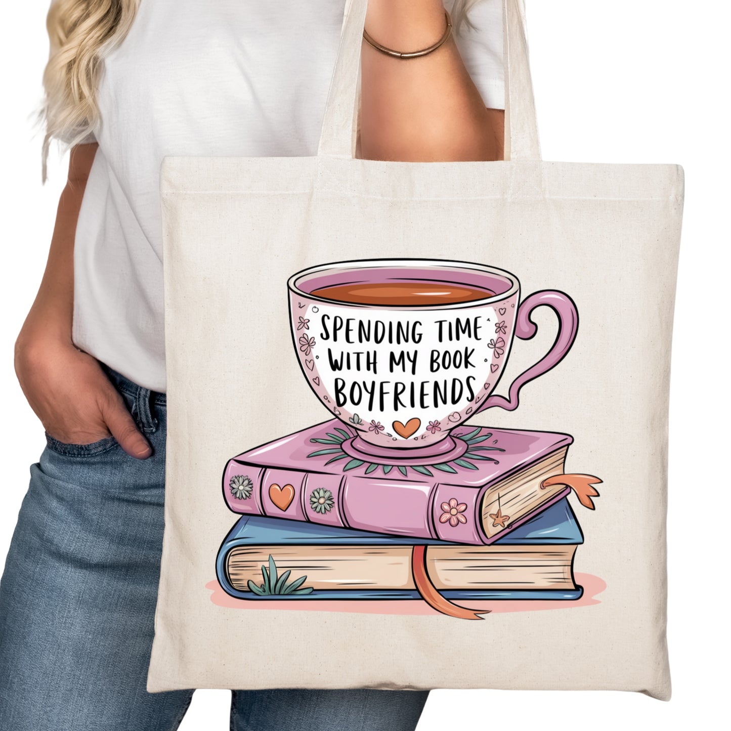Spending Time With My Book Boyfriends Bookish Tote Bag – Reading Tote for Book Lovers – Book Reader Bag - Romance Reader Tote - Book Store