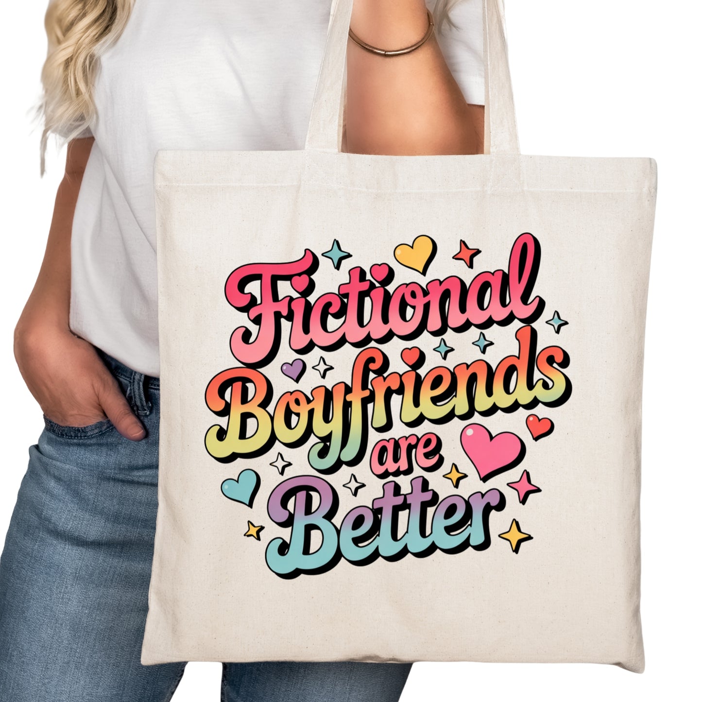 Fictional Boyfriends are Better Bookish Tote Bag – Reading Tote for Book Lovers – Book Reader Bag - Romance Reader Tote - Book Store