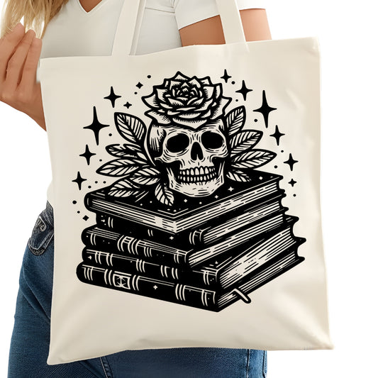 Gothic Books and Skull Bookish Tote Bag – Reading Tote for Book Lovers – Book Reader Bag - Romance Reader Tote - Book Store