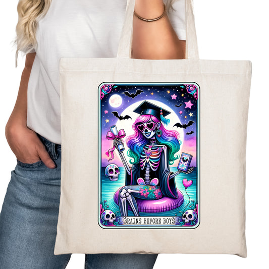 Brains Before Boys Tarot Bookish Tote Bag – Reading Tote for Book Lovers – Book Reader Bag - Romance Reader Tote - Book Store
