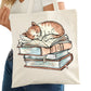 Cat Curled up on Books Bookish Tote Bag – Reading Tote for Book Lovers – Book Reader Bag - Romance Reader Tote - Book Store