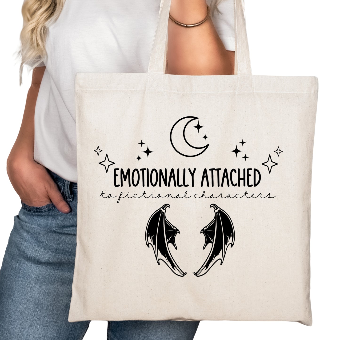 Emotionally Attached to Fictional Characters Wings Bookish Tote Bag – Reading Tote – Book Reader Bag - Romance Reader Tote - Book Store