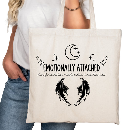 Emotionally Attached to Fictional Characters Wings Bookish Tote Bag – Reading Tote – Book Reader Bag - Romance Reader Tote - Book Store