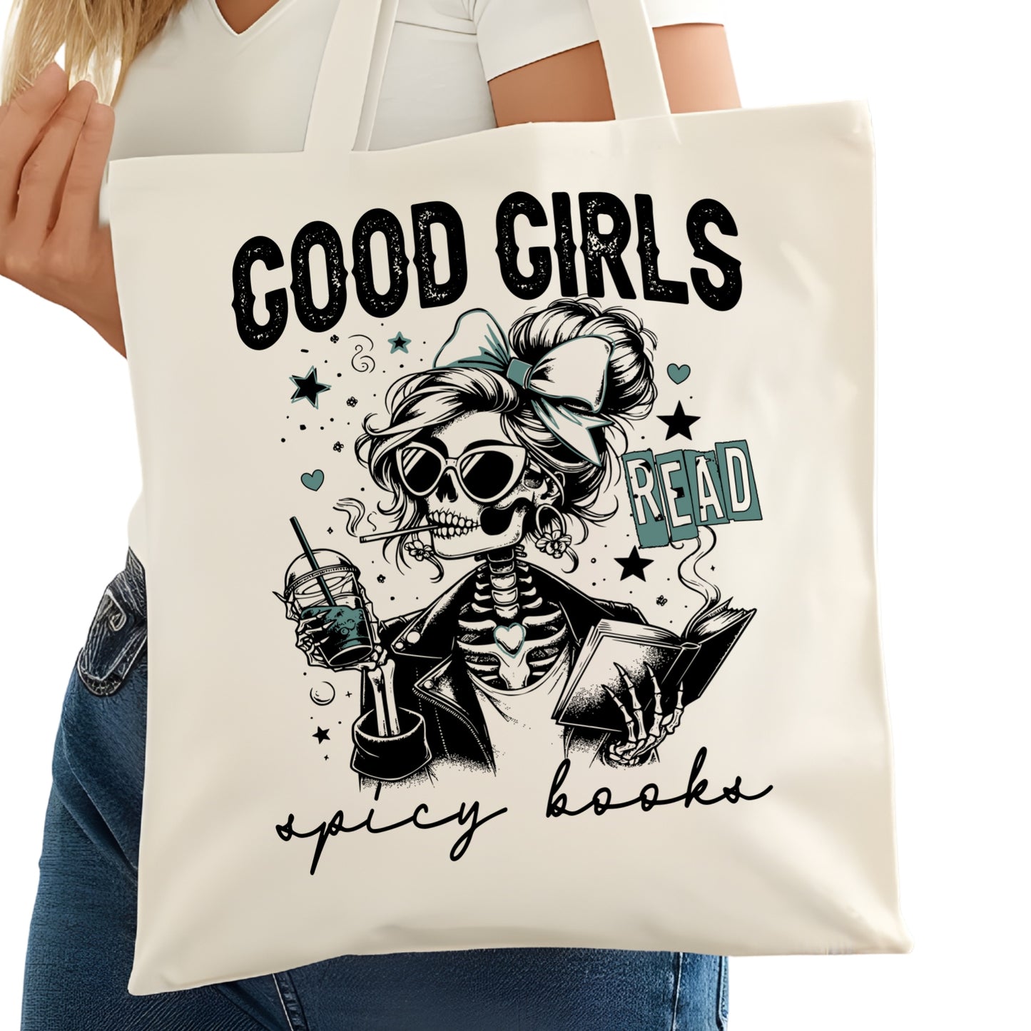 Good Girls Read Spicy Books Bookish Tote Bag – Reading Tote for Book Lovers – Book Reader Bag - Romance Reader Tote - Book Store