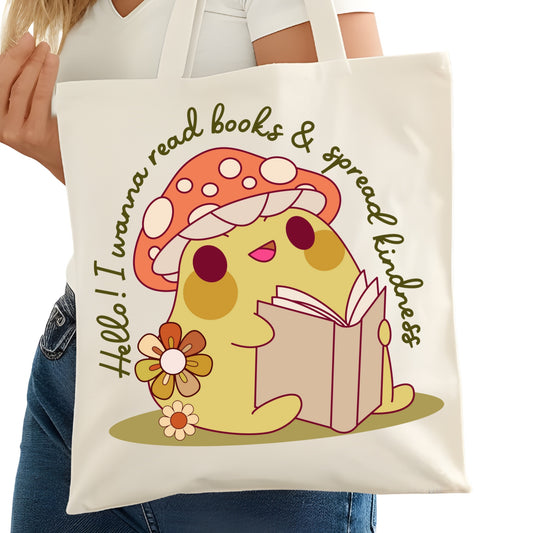 I Wanna Read Books and Spread Kindness Bookish Tote Bag – Reading Tote for Book Lovers – Book Reader Bag - Romance Reader Tote - Book Store