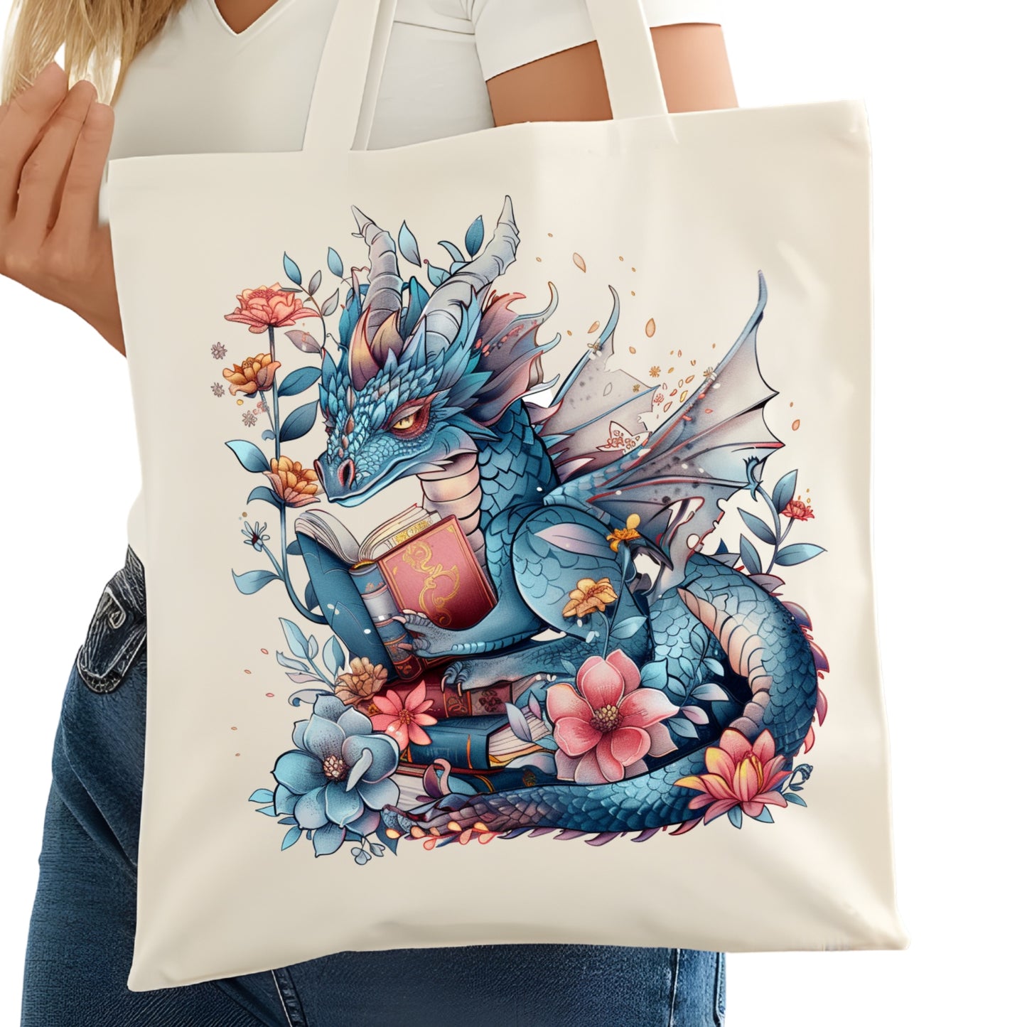 Book Dragon Reading Bookish Tote Bag – Reading Tote for Book Lovers – Book Reader Bag - Romance Reader Tote - Book Store