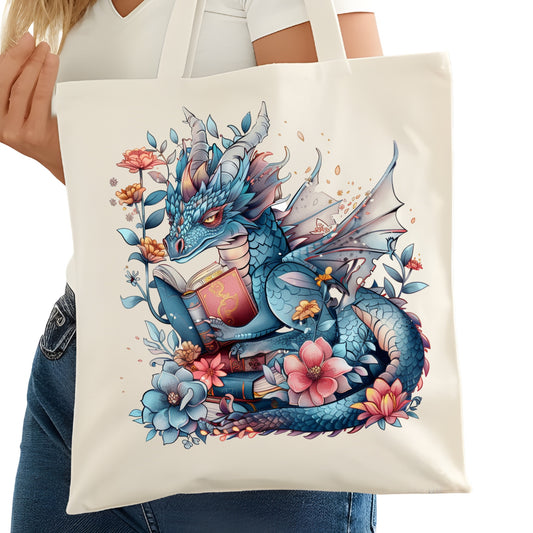 Book Dragon Reading Bookish Tote Bag – Reading Tote for Book Lovers – Book Reader Bag - Romance Reader Tote - Book Store