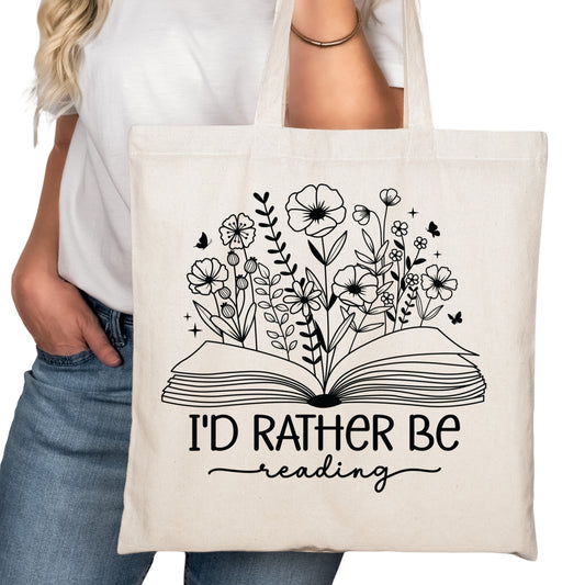 I'd Rather Be Reading Floral Bookish Tote Bag – Reading Tote for Book Lovers – Book Reader Bag - Romance Reader Tote - Book Store